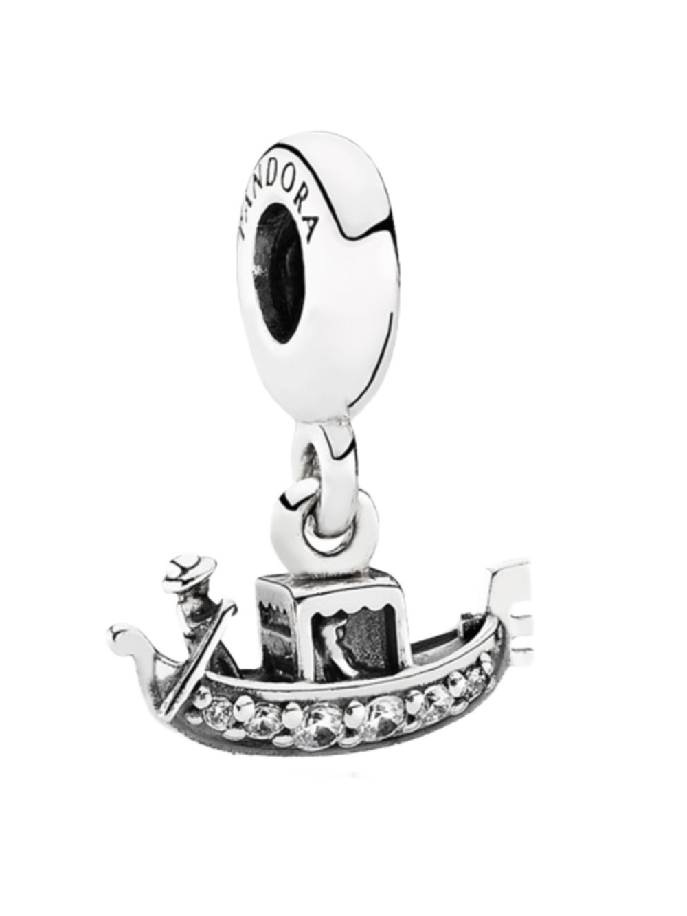 Authentic Pandora Silver Gondola Charm with Clear Crystals - MINT CONDITION
